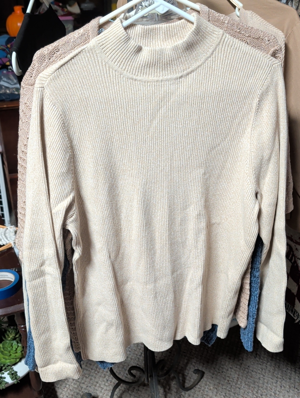 Women's Karen Scott Cream Ribbed Mock Neck Sweater